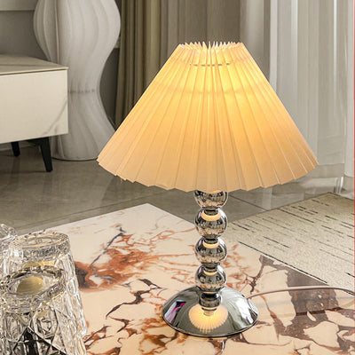 Traditional French Pleated Fabric Conical Shade Iron 1-Light Table Lamp For Bedroom