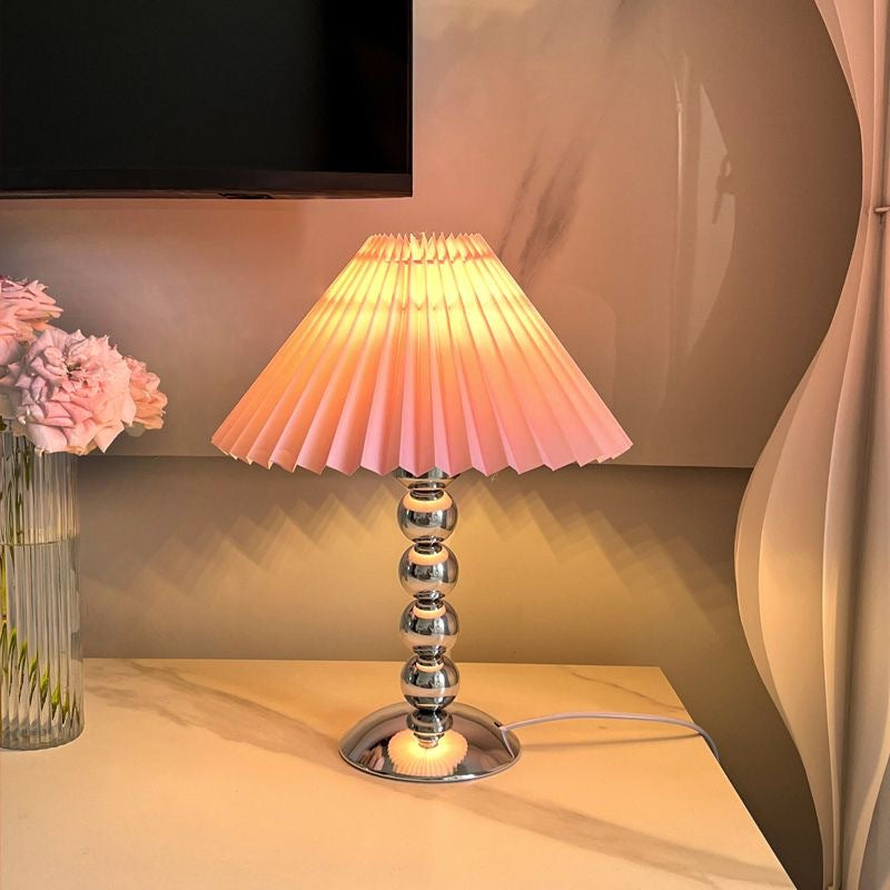 Traditional French Pleated Fabric Conical Shade Iron 1-Light Table Lamp For Bedroom