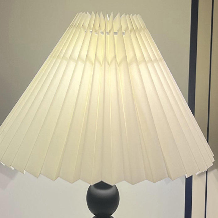 Traditional French Pleated Fabric Conical Shade Iron 1-Light Table Lamp For Bedroom
