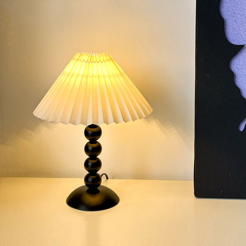 Traditional French Pleated Fabric Conical Shade Iron 1-Light Table Lamp For Bedroom
