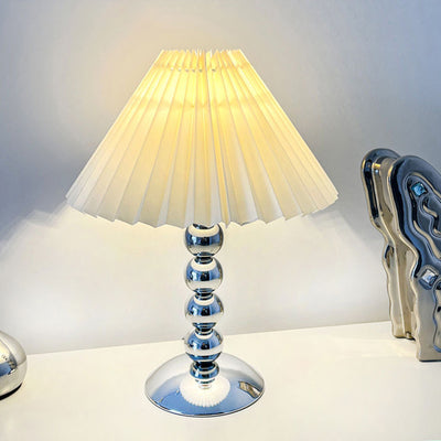 Traditional French Pleated Fabric Conical Shade Iron 1-Light Table Lamp For Bedroom