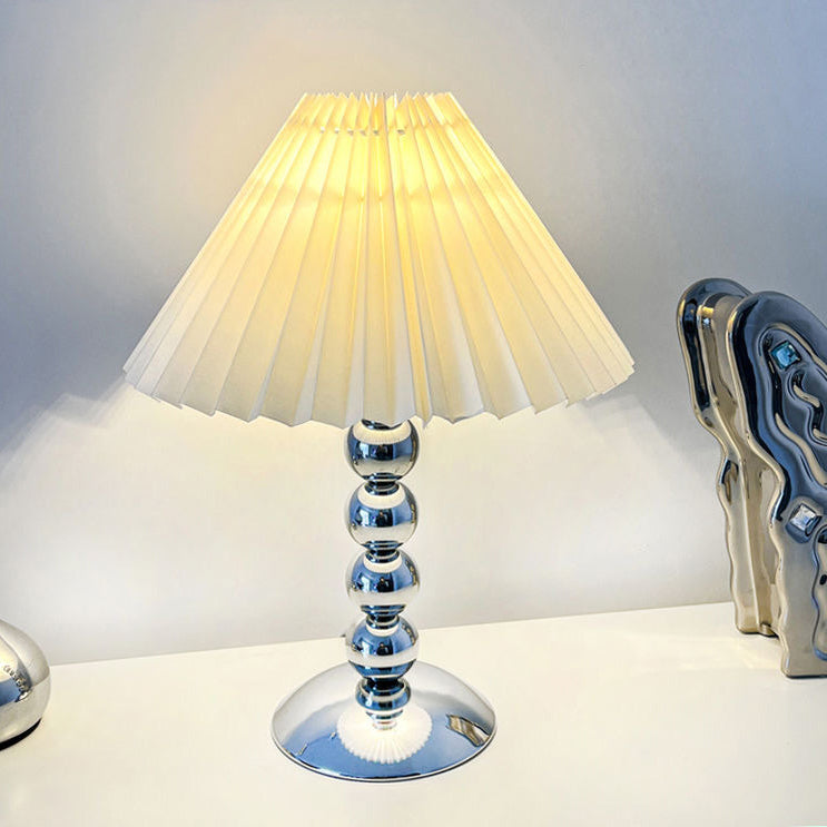 Traditional French Pleated Fabric Conical Shade Iron 1-Light Table Lamp For Bedroom