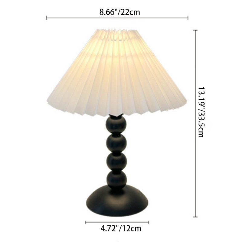Traditional French Pleated Fabric Conical Shade Iron 1-Light Table Lamp For Bedroom