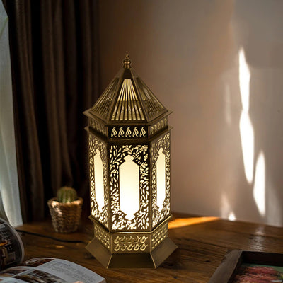 Traditional Chinese Hollow Carved Palace Zinc Alloy 1-Light Table Lamp For Bedroom