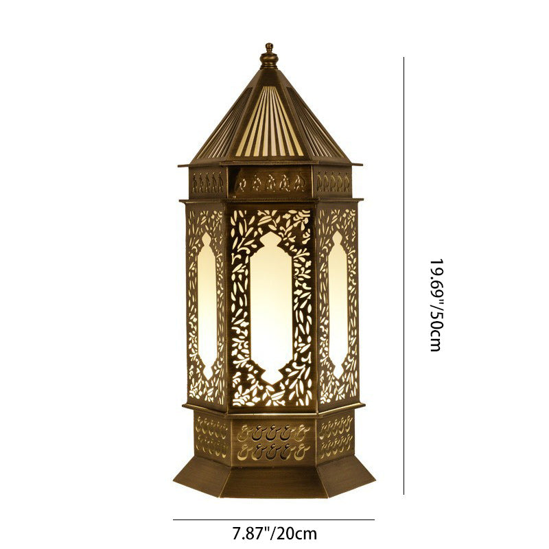 Traditional Chinese Hollow Carved Palace Zinc Alloy 1-Light Table Lamp For Bedroom