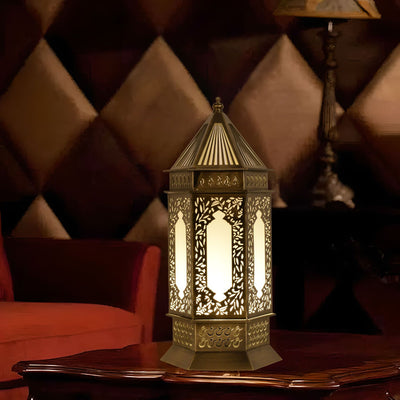 Traditional Chinese Hollow Carved Palace Zinc Alloy 1-Light Table Lamp For Bedroom