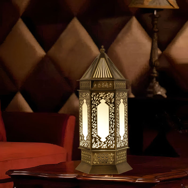 Traditional Chinese Hollow Carved Palace Zinc Alloy 1-Light Table Lamp For Bedroom
