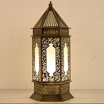 Traditional Chinese Hollow Carved Palace Zinc Alloy 1-Light Table Lamp For Bedroom