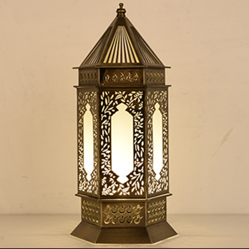 Traditional Chinese Hollow Carved Palace Zinc Alloy 1-Light Table Lamp For Bedroom