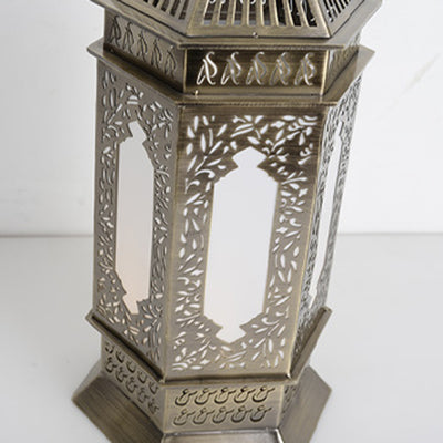 Traditional Chinese Hollow Carved Palace Zinc Alloy 1-Light Table Lamp For Bedroom