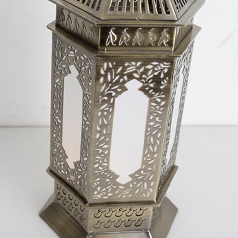 Traditional Chinese Hollow Carved Palace Zinc Alloy 1-Light Table Lamp For Bedroom