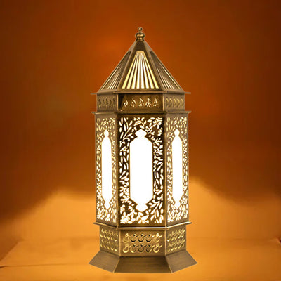 Traditional Chinese Hollow Carved Palace Zinc Alloy 1-Light Table Lamp For Bedroom