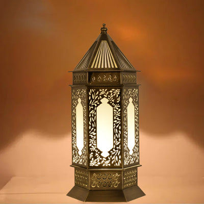 Traditional Chinese Hollow Carved Palace Zinc Alloy 1-Light Table Lamp For Bedroom
