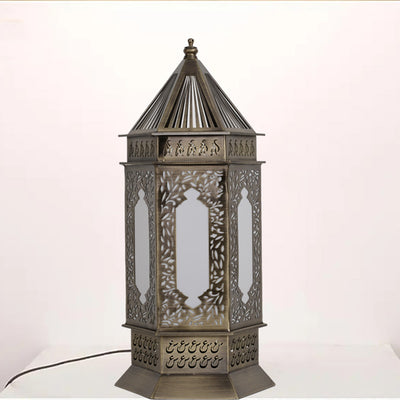 Traditional Chinese Hollow Carved Palace Zinc Alloy 1-Light Table Lamp For Bedroom