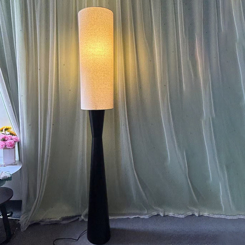 Traditional Japanese Fabric Cylinder Shade Iron Column 1-Light Standing Floor Lamp For Bedroom