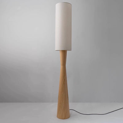 Traditional Japanese Fabric Cylinder Shade Iron Column 1-Light Standing Floor Lamp For Bedroom
