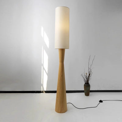Traditional Japanese Fabric Cylinder Shade Iron Column 1-Light Standing Floor Lamp For Bedroom