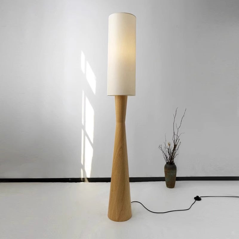 Traditional Japanese Fabric Cylinder Shade Iron Column 1-Light Standing Floor Lamp For Bedroom