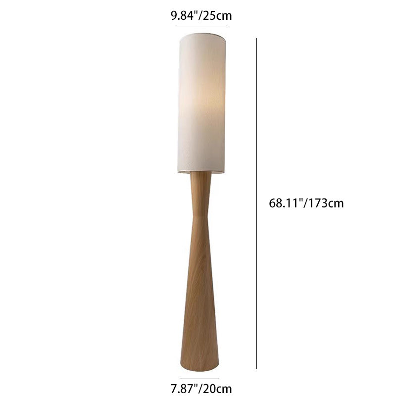 Traditional Japanese Fabric Cylinder Shade Iron Column 1-Light Standing Floor Lamp For Bedroom