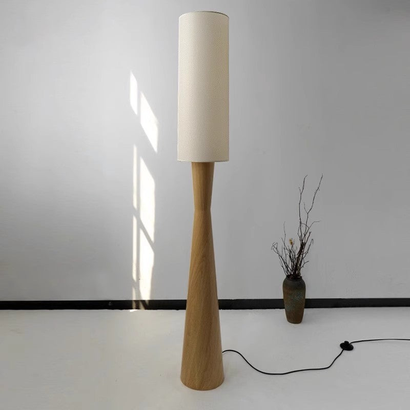 Traditional Japanese Fabric Cylinder Shade Iron Column 1-Light Standing Floor Lamp For Bedroom
