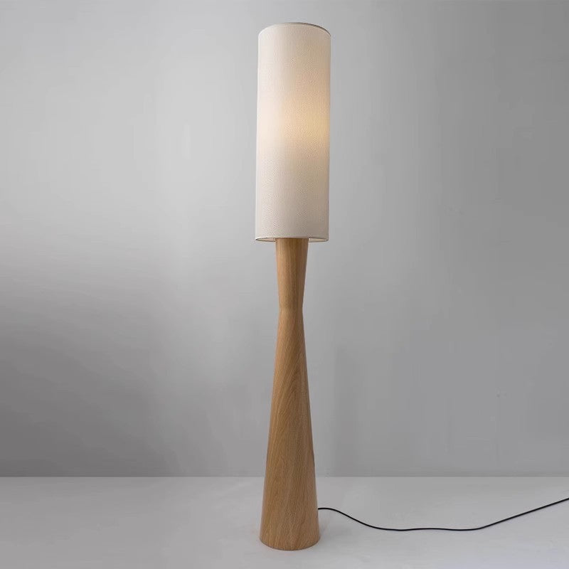 Traditional Japanese Fabric Cylinder Shade Iron Column 1-Light Standing Floor Lamp For Bedroom