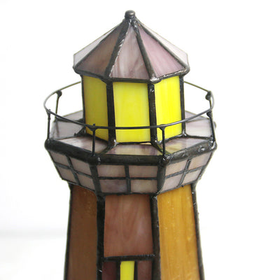 Traditional Tiffany Stained Glass Lighthouse Hardware 1-Light Table Lamp For Bedroom