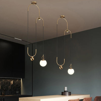 Lámpara colgante de 1 luz con pantalla de orbe de vidrio diseñada con polea ajustable de hardware de simplicidad contemporánea para sala de estar 