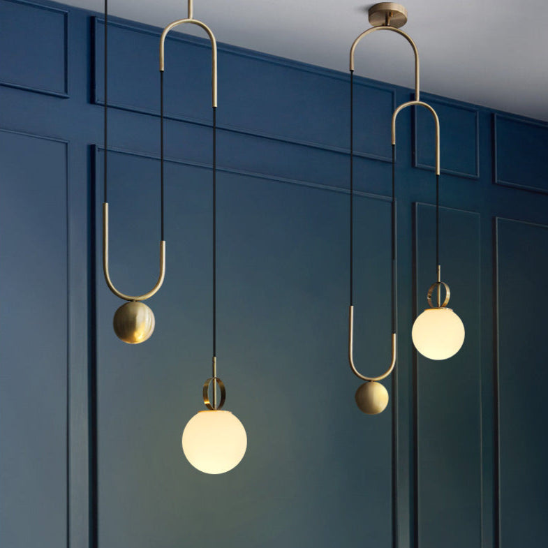 Zeitgenössische Einfachheit Hardware Verstellbare Riemenscheibe-Entworfenes Glas Kugelschirm 1-Licht Pendelleuchte Für Wohnzimmer 