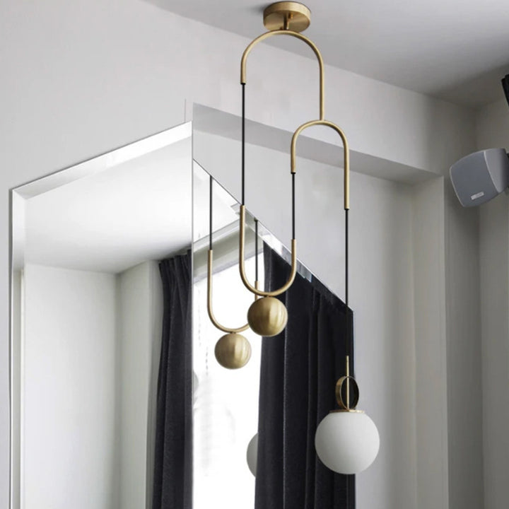Zeitgenössische Einfachheit Hardware Verstellbare Riemenscheibe-Entworfenes Glas Kugelschirm 1-Licht Pendelleuchte Für Wohnzimmer 