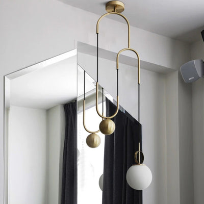Lámpara colgante de 1 luz con pantalla de orbe de vidrio diseñada con polea ajustable de hardware de simplicidad contemporánea para sala de estar 