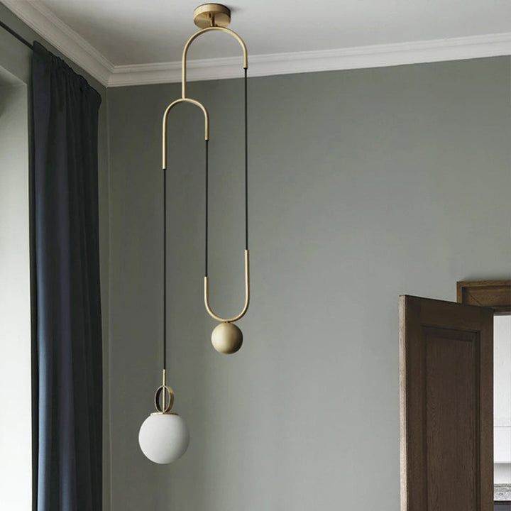 Zeitgenössische Einfachheit Hardware Verstellbare Riemenscheibe-Entworfenes Glas Kugelschirm 1-Licht Pendelleuchte Für Wohnzimmer 
