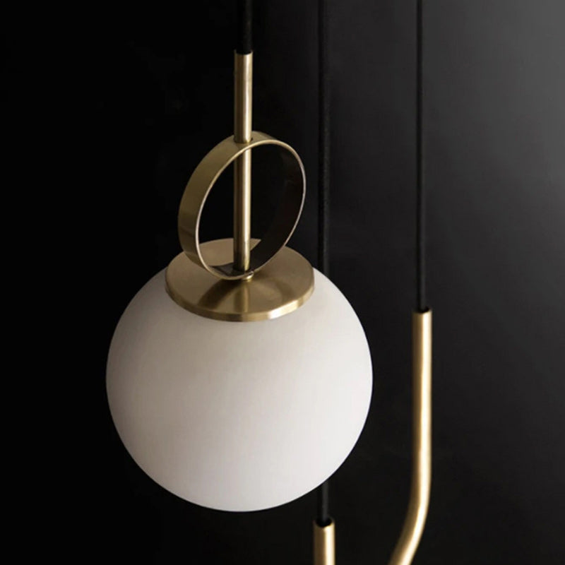 Lámpara colgante de 1 luz con pantalla de orbe de vidrio diseñada con polea ajustable de hardware de simplicidad contemporánea para sala de estar 