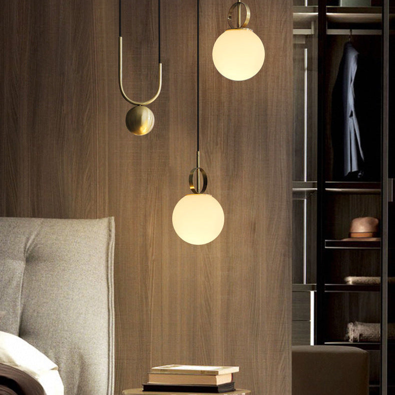 Lámpara colgante de 1 luz con pantalla de orbe de vidrio diseñada con polea ajustable de hardware de simplicidad contemporánea para sala de estar 