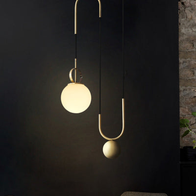 Lámpara colgante de 1 luz con pantalla de orbe de vidrio diseñada con polea ajustable de hardware de simplicidad contemporánea para sala de estar 