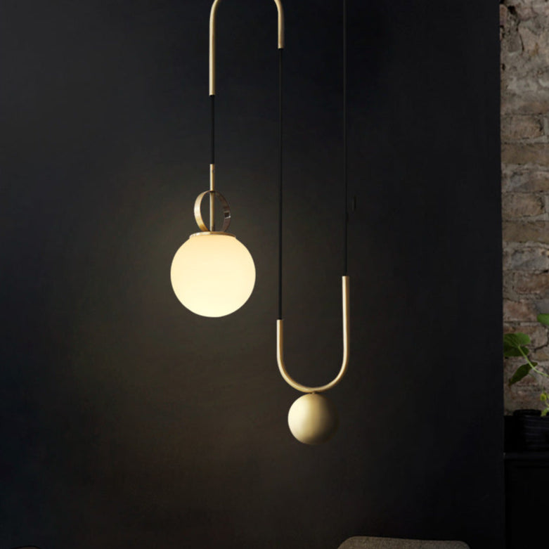 Lámpara colgante de 1 luz con pantalla de orbe de vidrio diseñada con polea ajustable de hardware de simplicidad contemporánea para sala de estar 