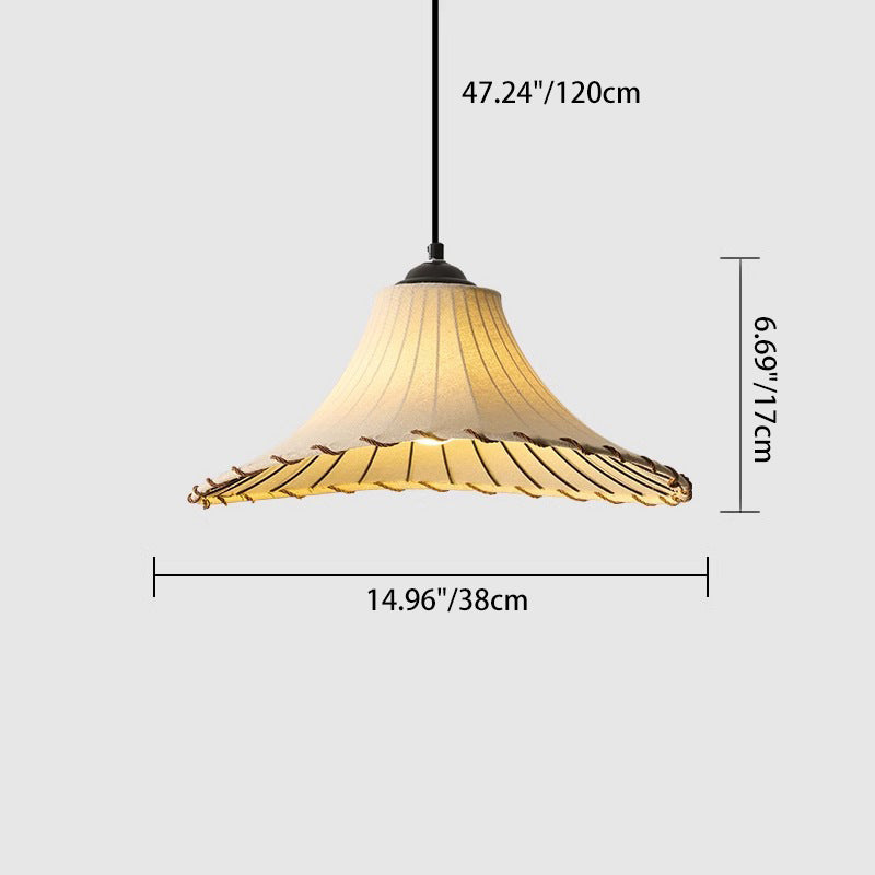 Traditional Farmhouse Fabric Flared Brim Straw Hat Design Iron 1-Light Pendant Light For Living Room