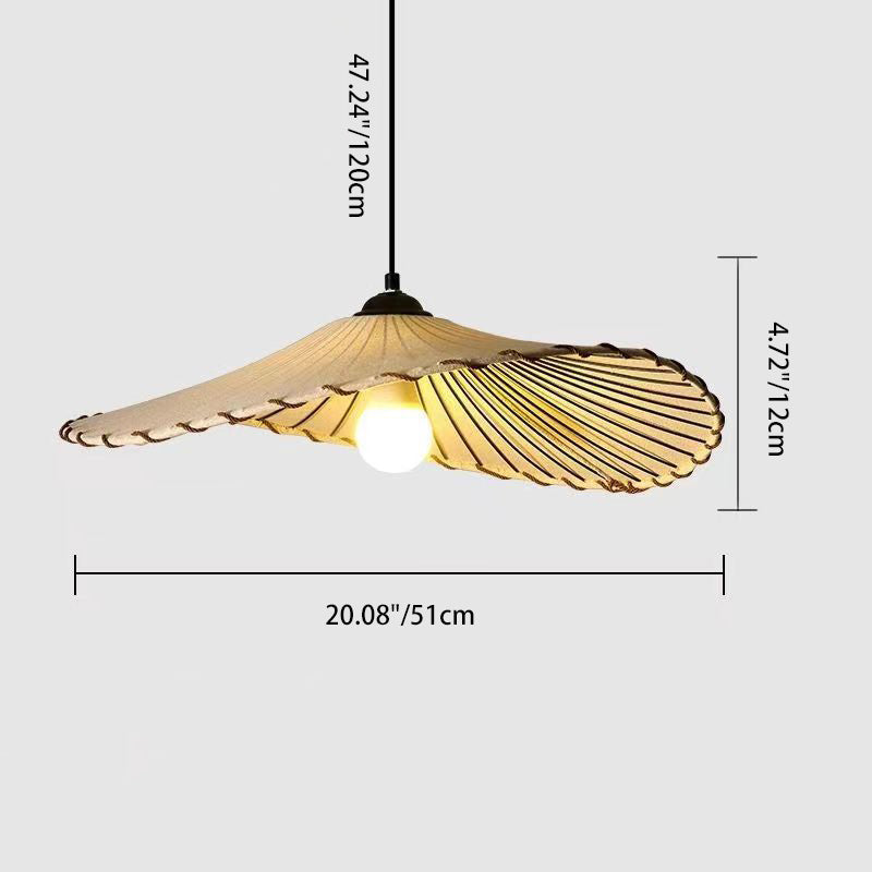 Traditional Farmhouse Fabric Flared Brim Straw Hat Design Iron 1-Light Pendant Light For Living Room