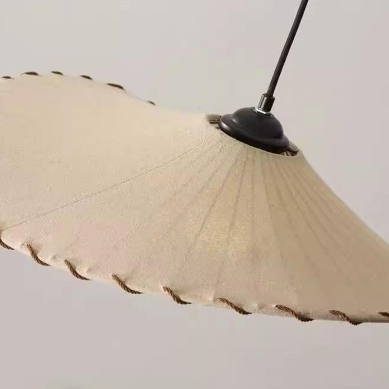 Traditional Farmhouse Fabric Flared Brim Straw Hat Design Iron 1-Light Pendant Light For Living Room