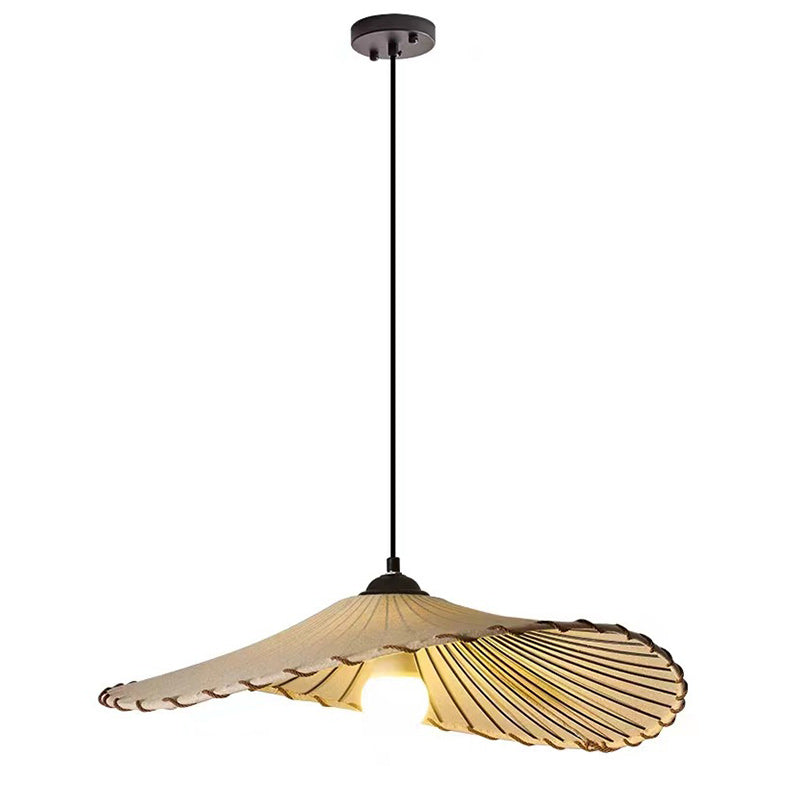 Traditional Farmhouse Fabric Flared Brim Straw Hat Design Iron 1-Light Pendant Light For Living Room