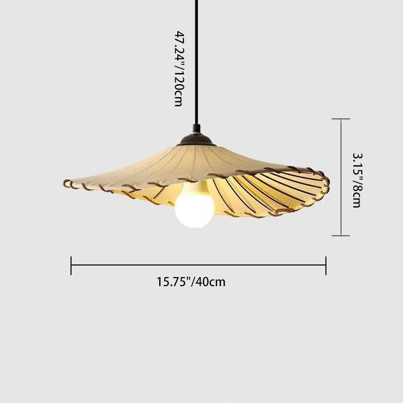 Traditional Farmhouse Fabric Flared Brim Straw Hat Design Iron 1-Light Pendant Light For Living Room