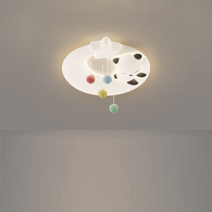 Luminaire de plafond LED à montage affleurant avec abat-jour rond en LLDPE pour salon, matériel Panda de dessin animé nordique contemporain 