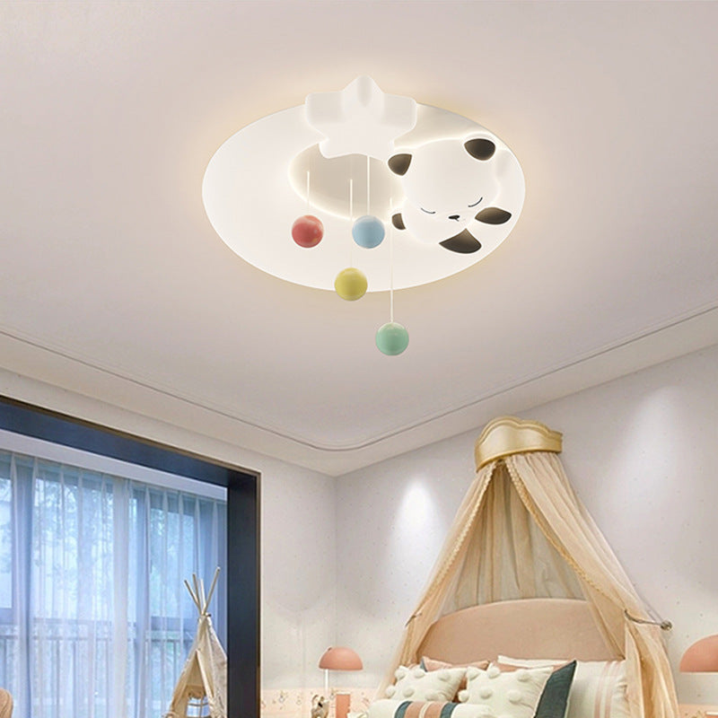 Contemporary Nordic Cartoon Panda Hardware LLDPE Round Shade LED Flush Mount Ceiling Light For Living Room