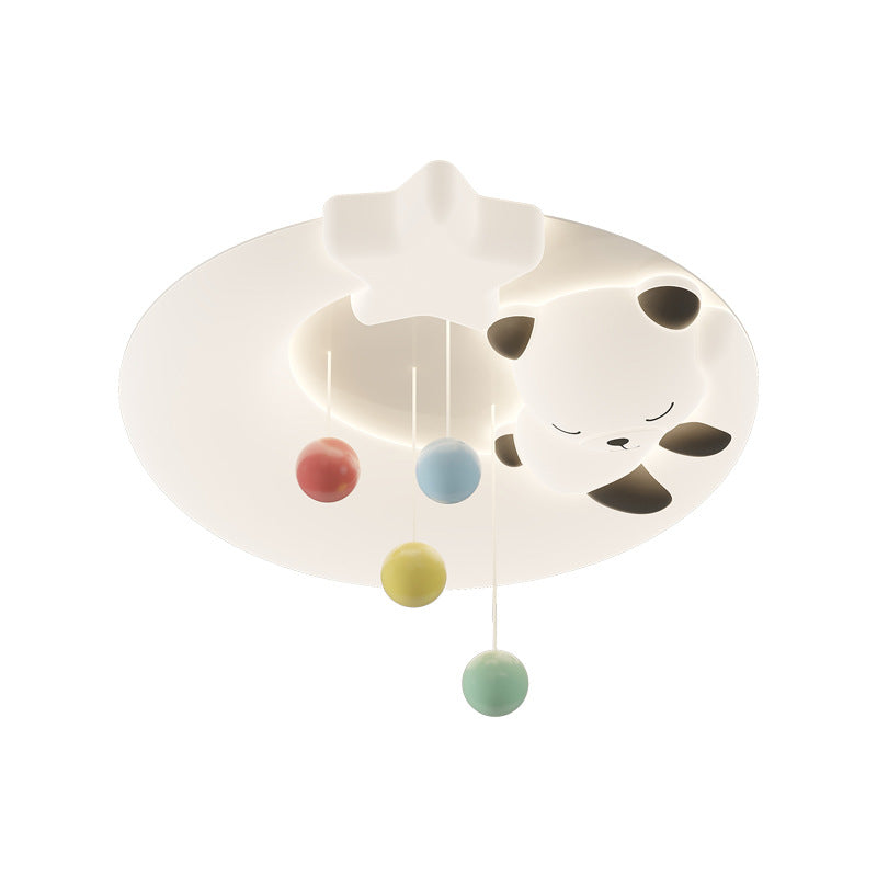 Contemporary Nordic Cartoon Panda Hardware LLDPE Round Shade LED Flush Mount Ceiling Light For Living Room