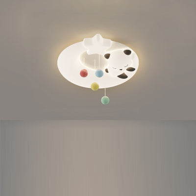 Contemporary Nordic Cartoon Panda Hardware LLDPE Round Shade LED Flush Mount Ceiling Light For Living Room