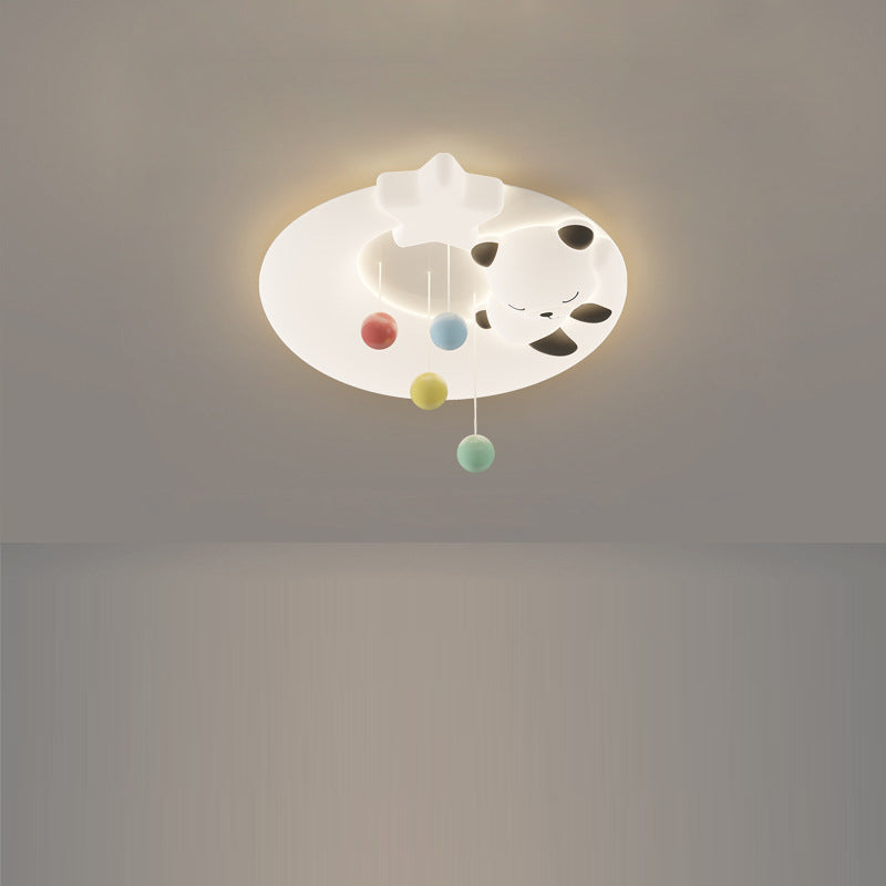 Contemporary Nordic Cartoon Panda Hardware LLDPE Round Shade LED Flush Mount Ceiling Light For Living Room