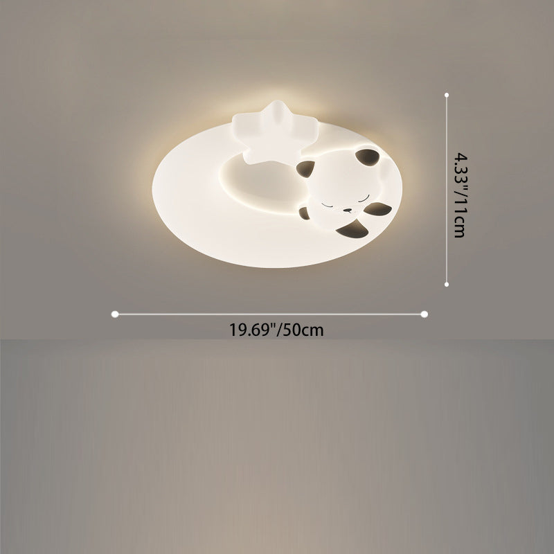 Luminaire de plafond LED à montage affleurant avec abat-jour rond en LLDPE pour salon, matériel Panda de dessin animé nordique contemporain 