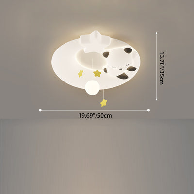 Contemporary Nordic Cartoon Panda Hardware LLDPE Round Shade LED Flush Mount Ceiling Light For Living Room