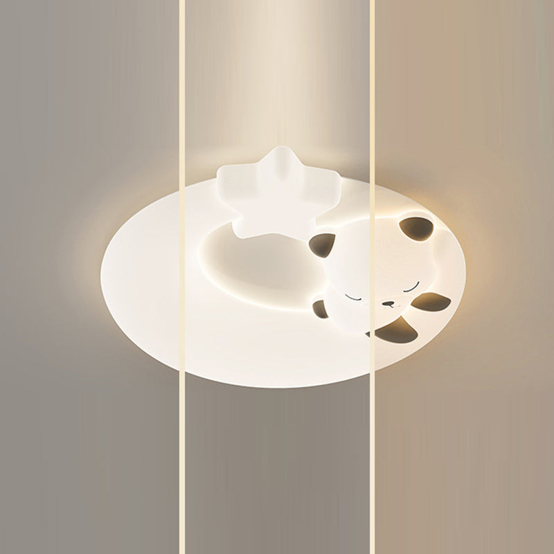 Contemporary Nordic Cartoon Panda Hardware LLDPE Round Shade LED Flush Mount Ceiling Light For Living Room
