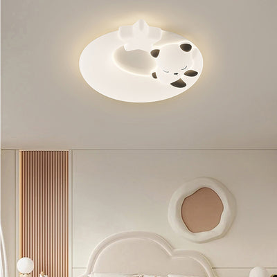 Contemporary Nordic Cartoon Panda Hardware LLDPE Round Shade LED Flush Mount Ceiling Light For Living Room