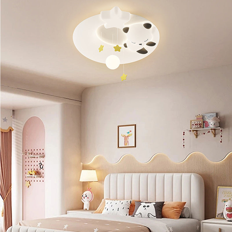 Luminaire de plafond LED à montage affleurant avec abat-jour rond en LLDPE pour salon, matériel Panda de dessin animé nordique contemporain 